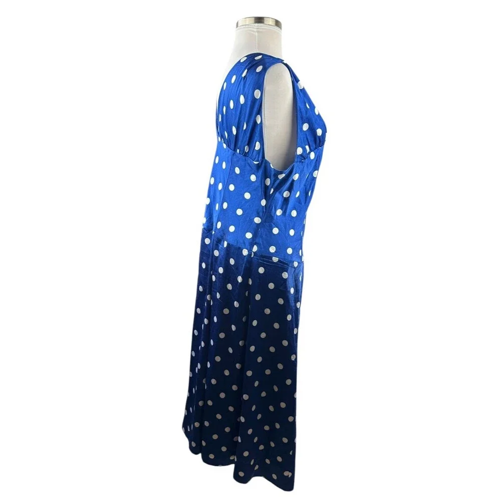 Pendleton Silk Blend Drop Waist V-Neck Dress Polka Dot Blue White Size 20 Tall - Picture 9 of 16